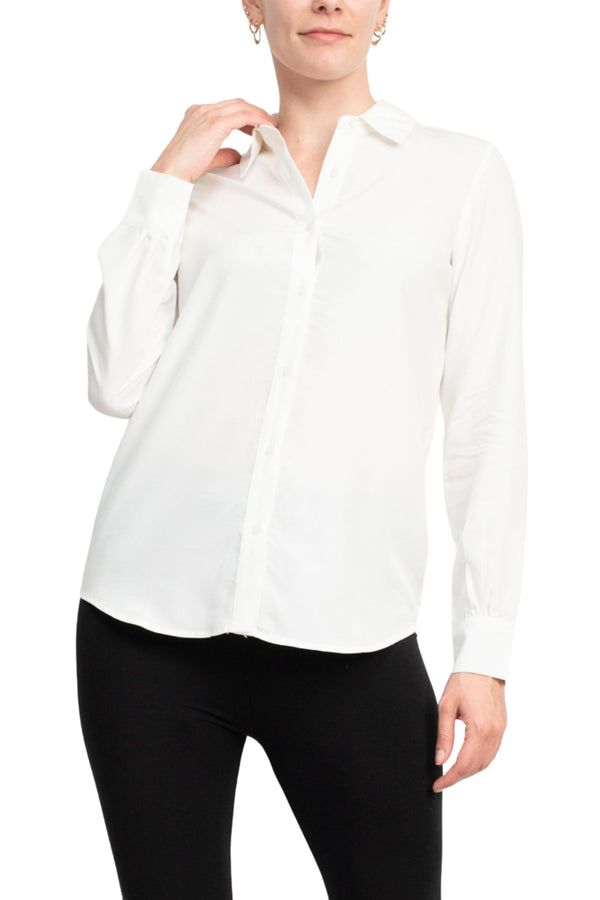 Philosophy long sleeve collared button-down woven shirt with shirttail hem-0