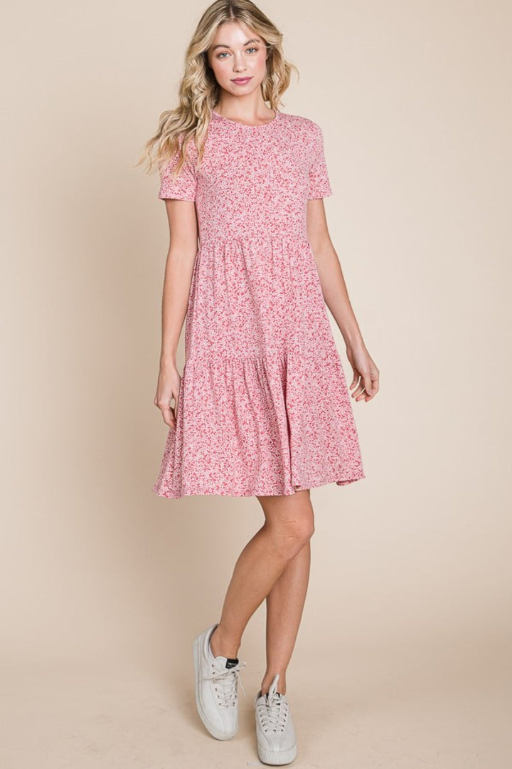 BOMBOM Printed Short Sleeve Mini Dress-4