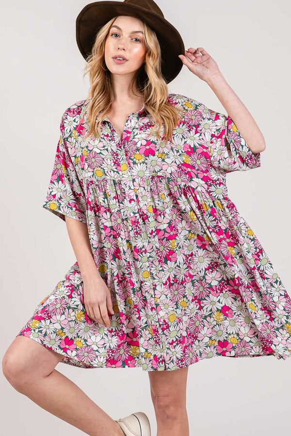 SAGE + FIG Floral Button Down Mini Shirt Dress-0