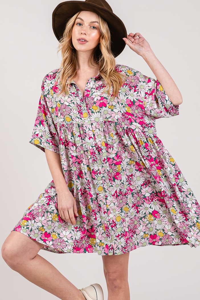 SAGE + FIG Floral Button Down Mini Shirt Dress-0