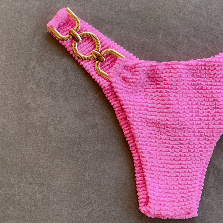Pink Bliss Textured Bia Metal Bikini Bottom-1