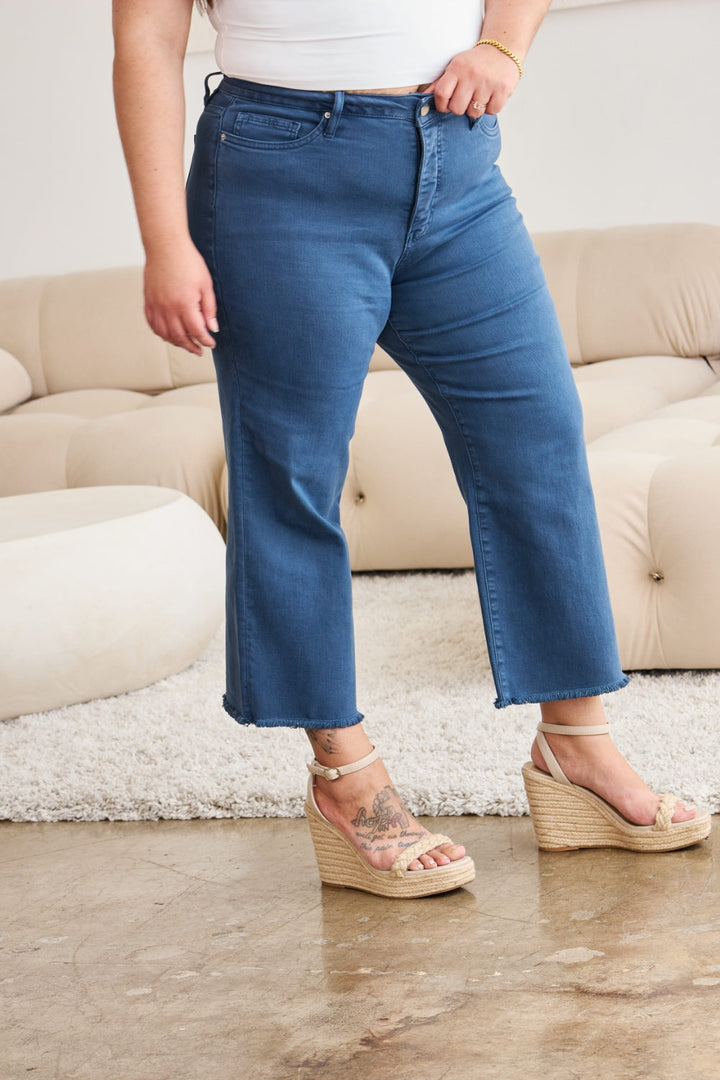 RFM Crop Chloe Full Size Tummy Control High Waist Raw Hem Jeans-4