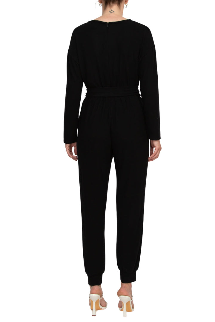 Philosophy Crew Neck Dolman Long Sleeve Tie Waist Elastic Hem Pockets Jersey Knit Jumpsuit-3
