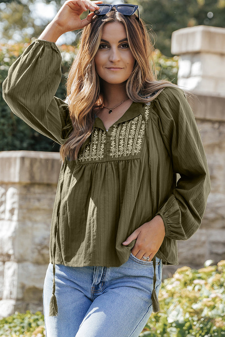 Eloise Embroidered Split Neck Top-4