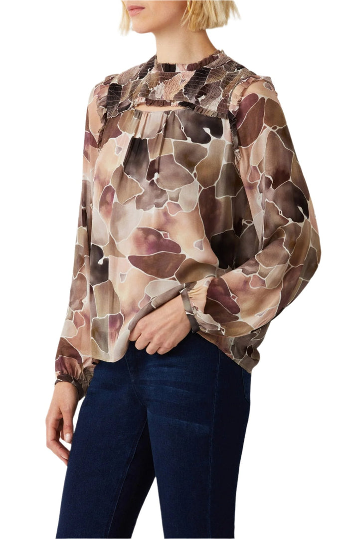 Ecru Designs High Neck Long Sleeve Multi Print Viscose Blouse-1