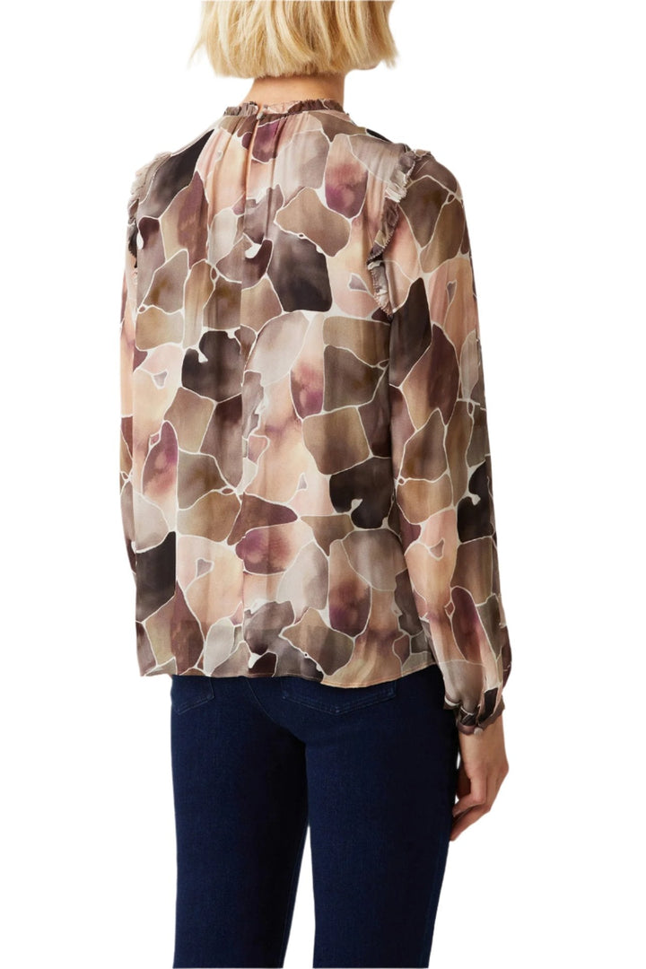 Ecru Designs High Neck Long Sleeve Multi Print Viscose Blouse-2