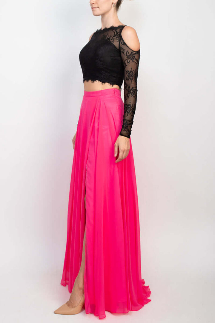 Dave & Johnny Scalloped Neck Cutout Shoulder Illusion Zipper Back Lace Bodice Chiffon Dress-4