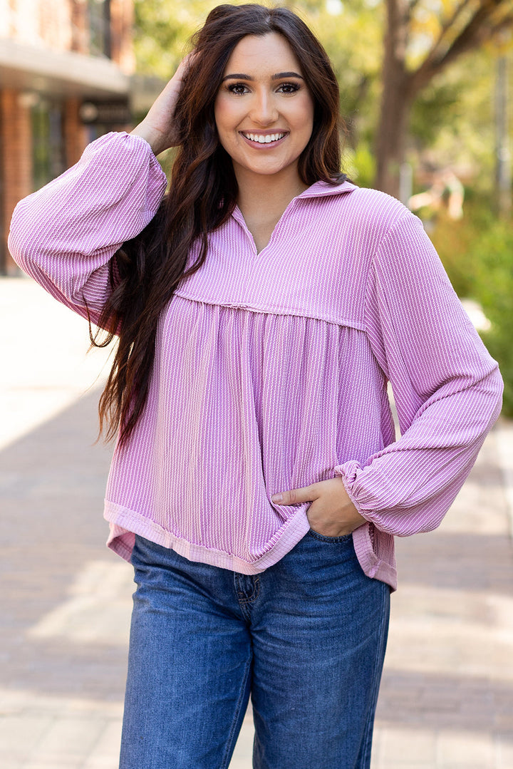 Blake Corded V Neck Bubble Sleeve Blouse-0