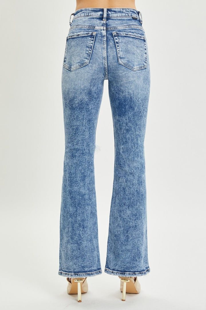 RISEN Full Size High Rise Distressed Flare Jeans-1
