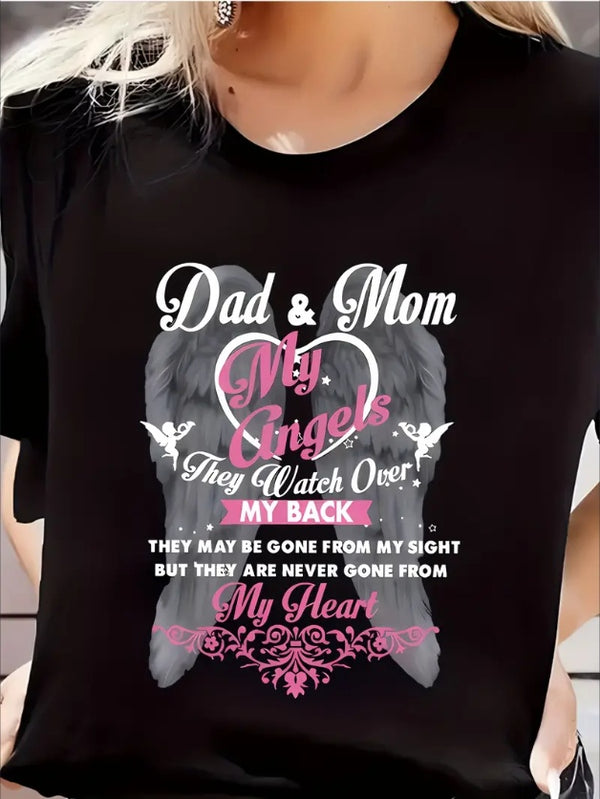 Women's Comfort Fit Graphic T-Shirt - Short Sleeve, Round Neck, Sporty Design With Wings & Letter Print, Perfect For Daily Wear