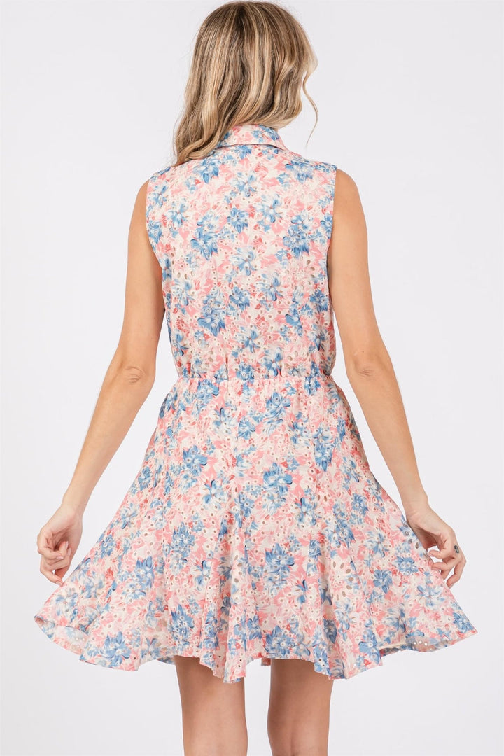 GeeGee Full Size Floral Eyelet Sleeveless Mini Dress-1