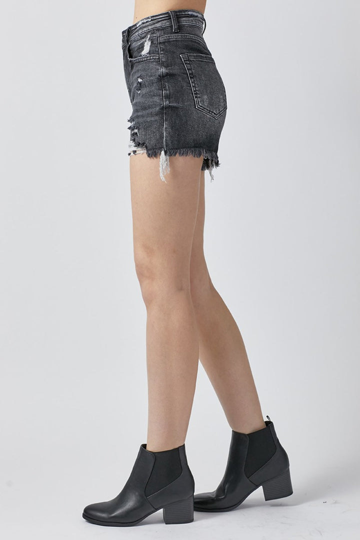 RISEN Full Size High Rise Distressed Denim Shorts-2