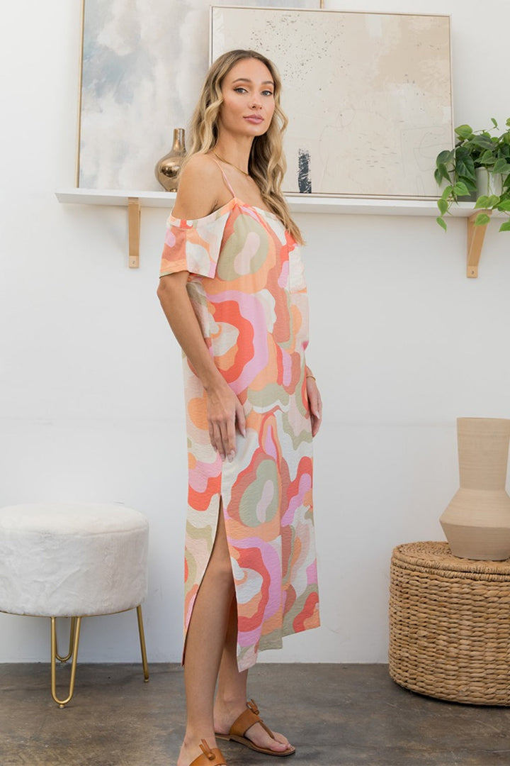 Sew In Love Full Size Printed Side Slit Midi Dress-3