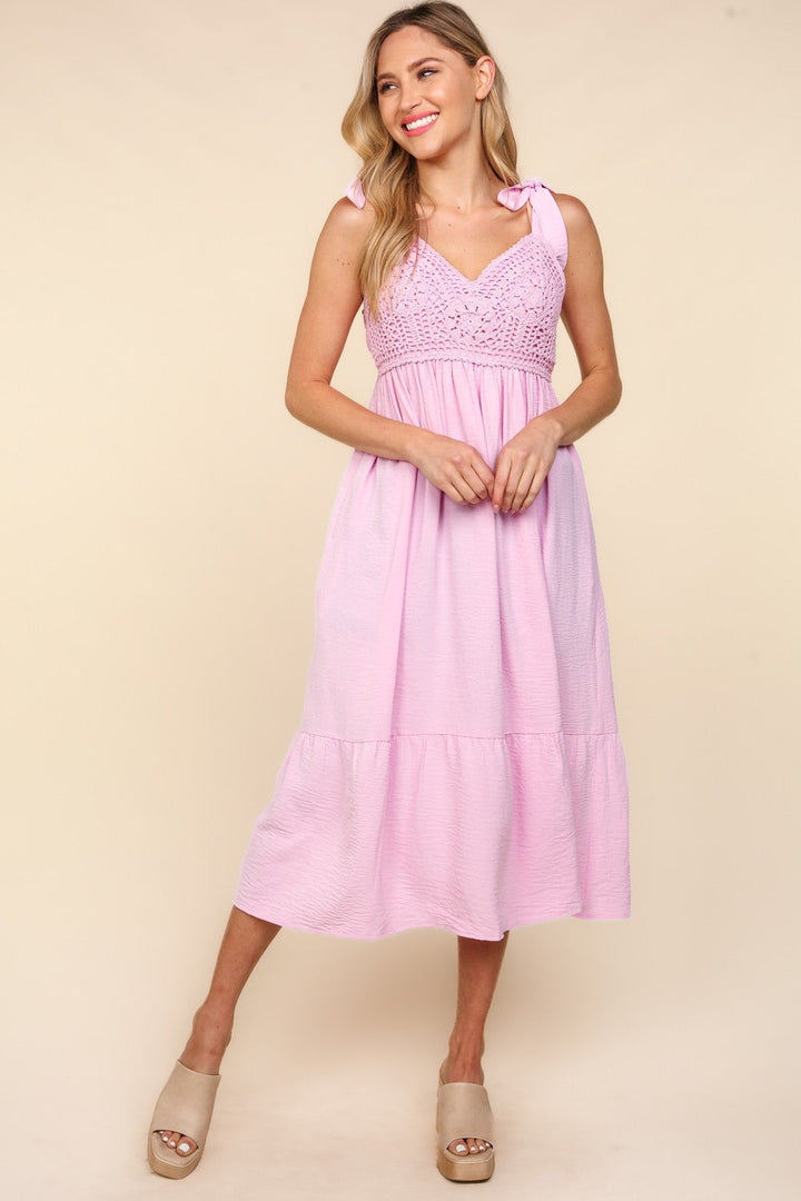Haptics Crochet Lace Ruffle Hem Cami Midi Dress-3