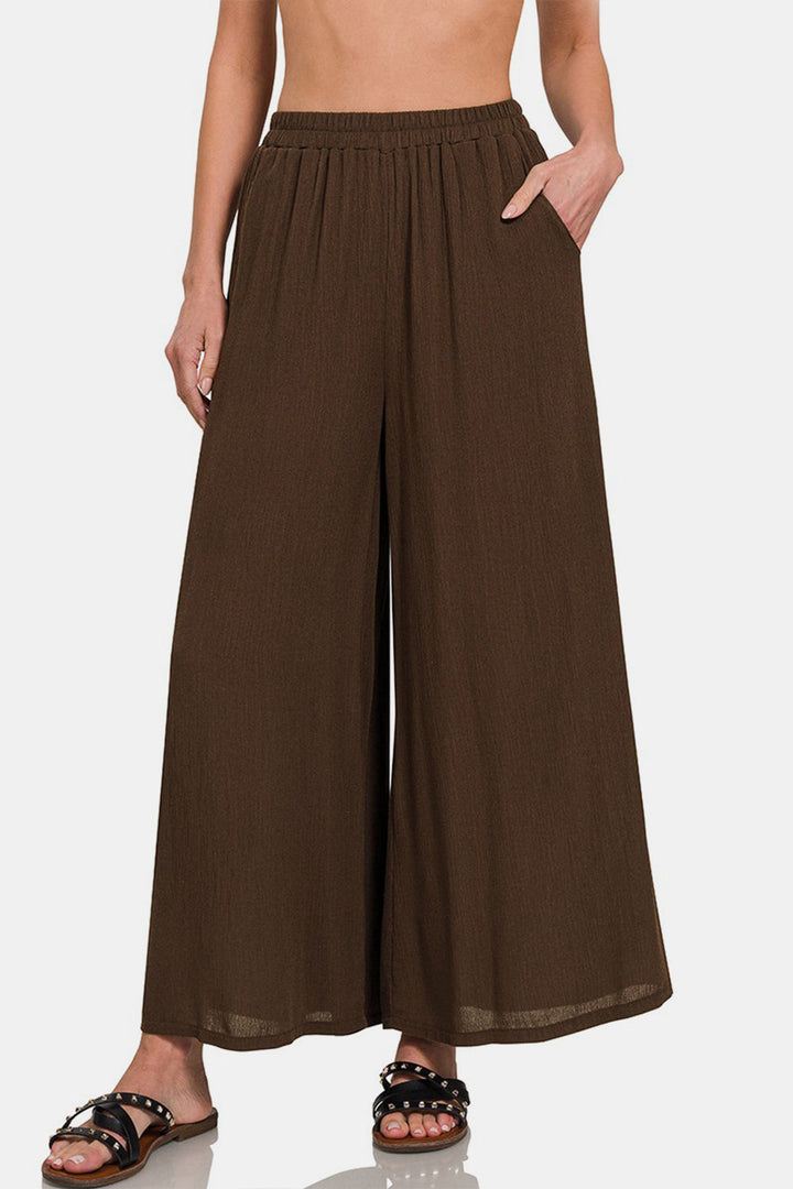 Zenana Woven Wide Leg Pants With Pockets-2