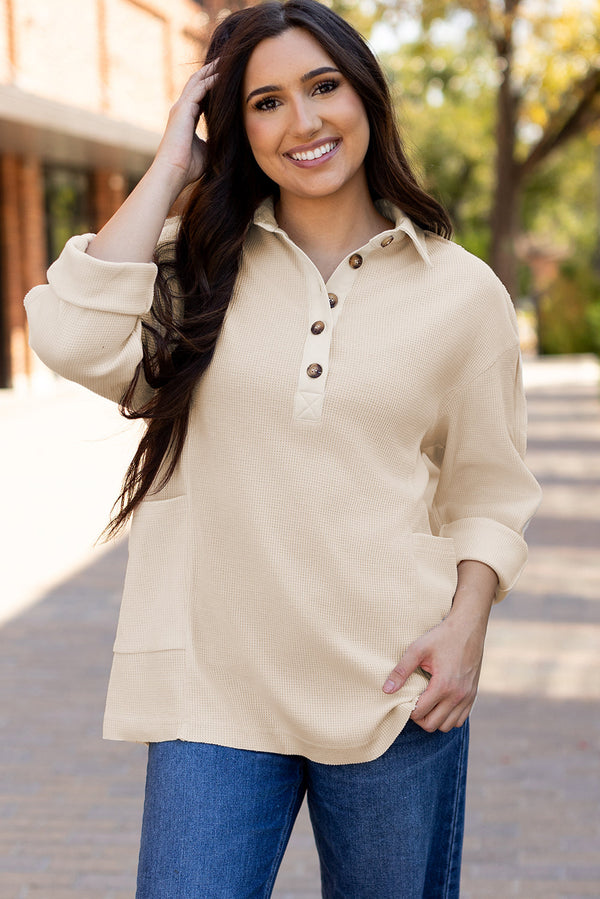 Arianna Waffle  Half Button Top-5