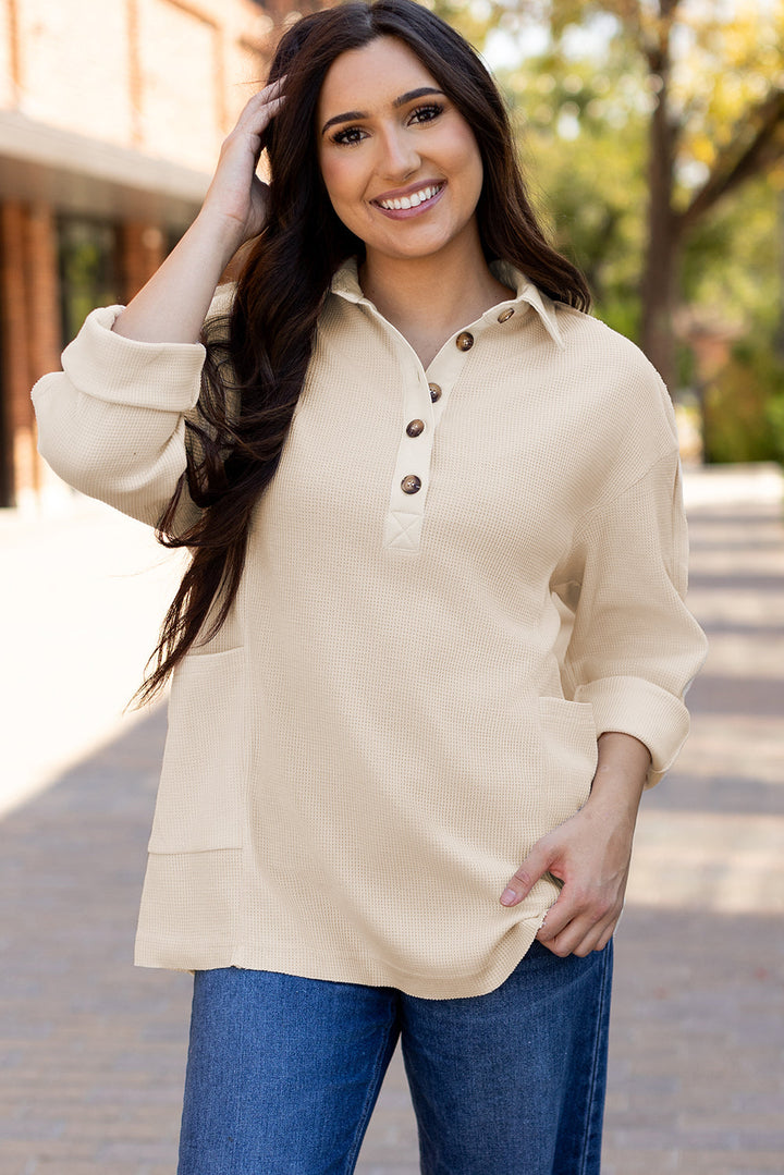 Arianna Waffle  Half Button Top-5