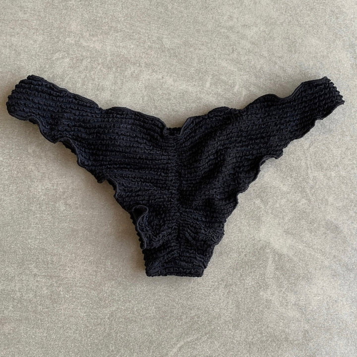 Onyx Black Textured Lili Ripple Bikini Bottom-1