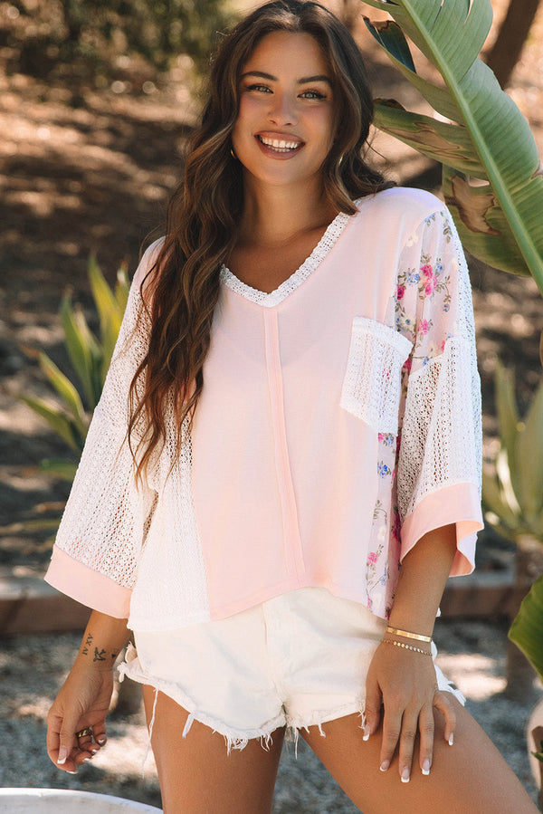 Aubree Floral Lace Crochet Patchwork Blouse-0