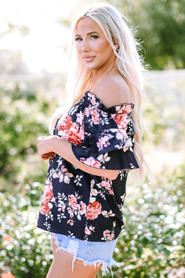 Savanna Ruffle Off Shoulder Flounce Sleeve Blouse-2