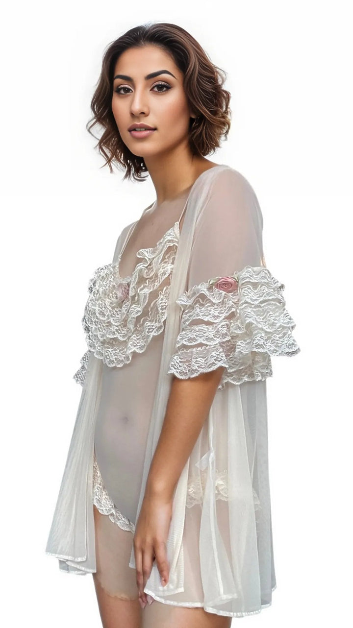 Coquette Princess-Style Beige Floral Bodysuit-3