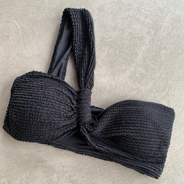 Onyx Black Textured Greek Bikini Top-2