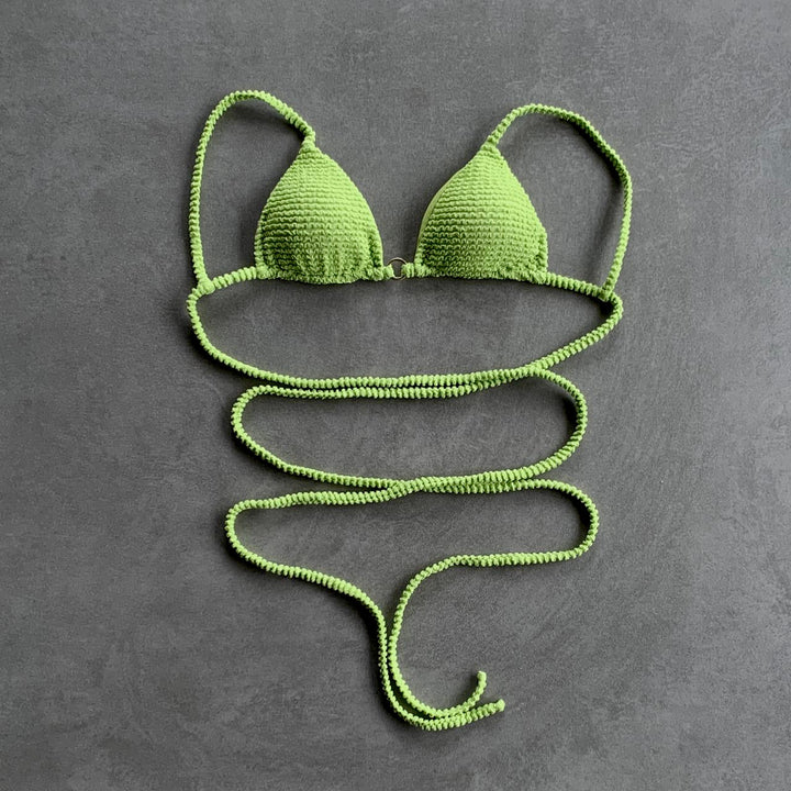 Lime Pie Textured Green Triangle Bikini Top-1