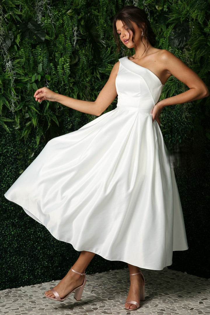 One Shoulder Satin Open Back Midi Evening & Prom Dress NXJE931-4