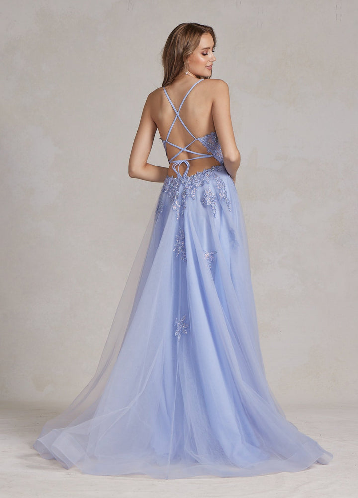 A-Line Tulle Skirt Embroidered Lace Long Prom Dress NXG1149-2