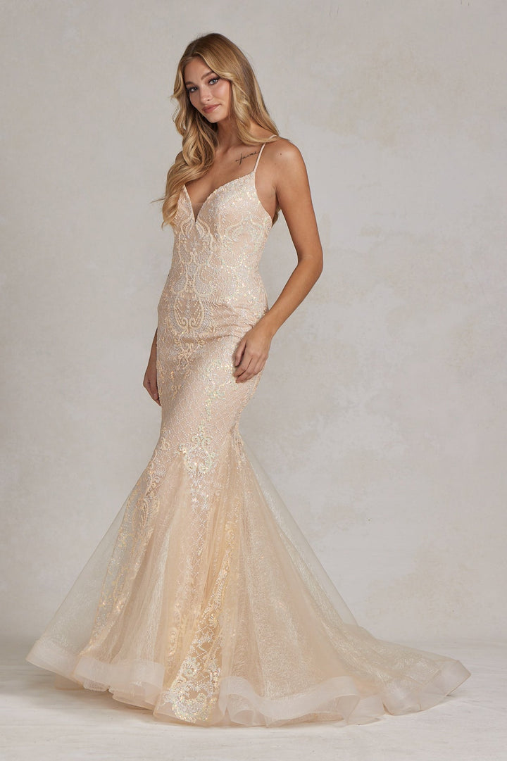 Memraid Tulle Skirt Embroidered Lace Long Prom Dress NXC1108-2