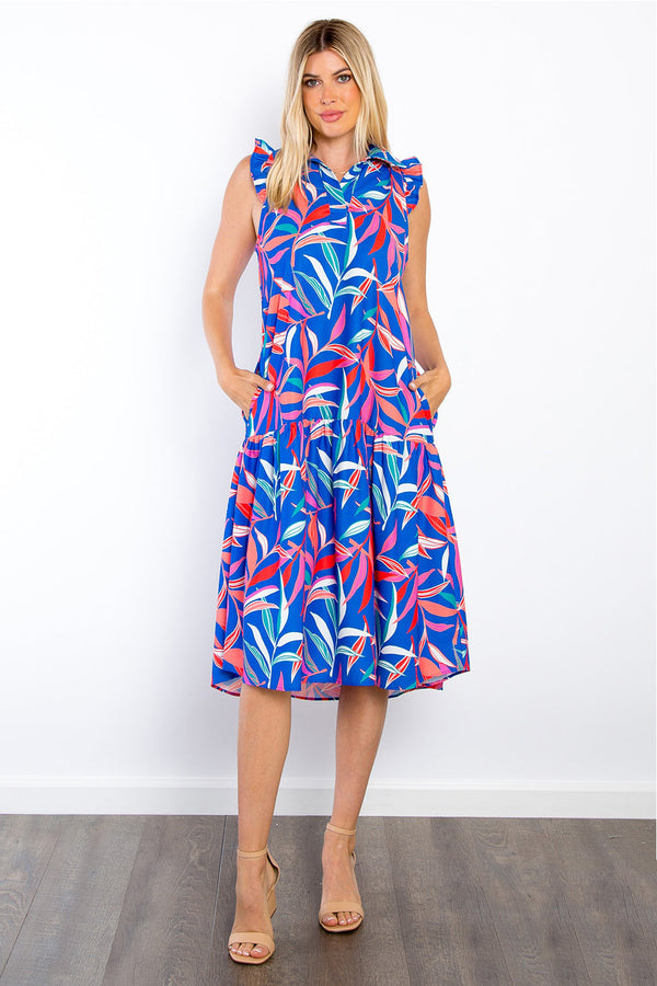 Be Stage Print Ruffled Midi Dress with Pockets-0