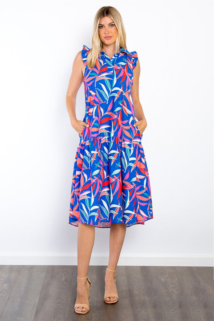 Be Stage Print Ruffled Midi Dress with Pockets-0
