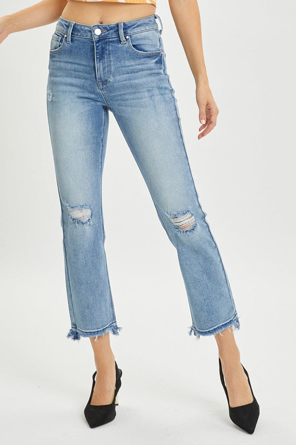 RISEN Full Size High Rise Distressed Cropped Straight Jeans-0