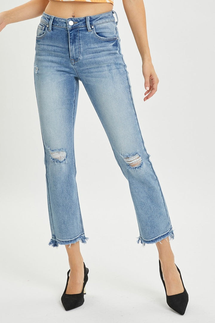 RISEN Full Size High Rise Distressed Cropped Straight Jeans-0