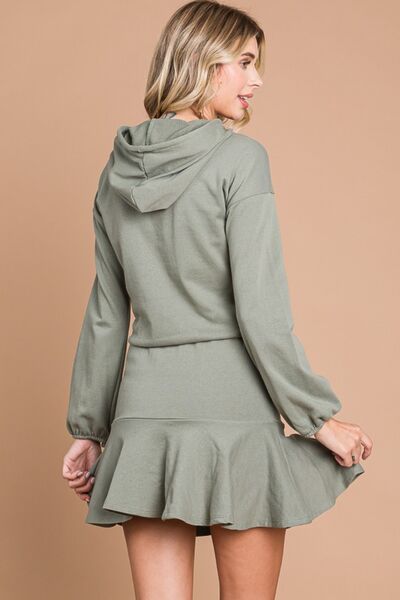 Culture Code Full Size Drawstring Dropped Shoulder Hooded Mini Dress-1