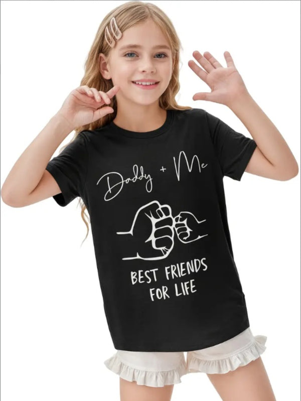 Daddy & Me Best  Graphic Tee For Girls Casual Round Neck, Short Sleeve T-Shirt With Letter Print, Perfect For Summer Outings