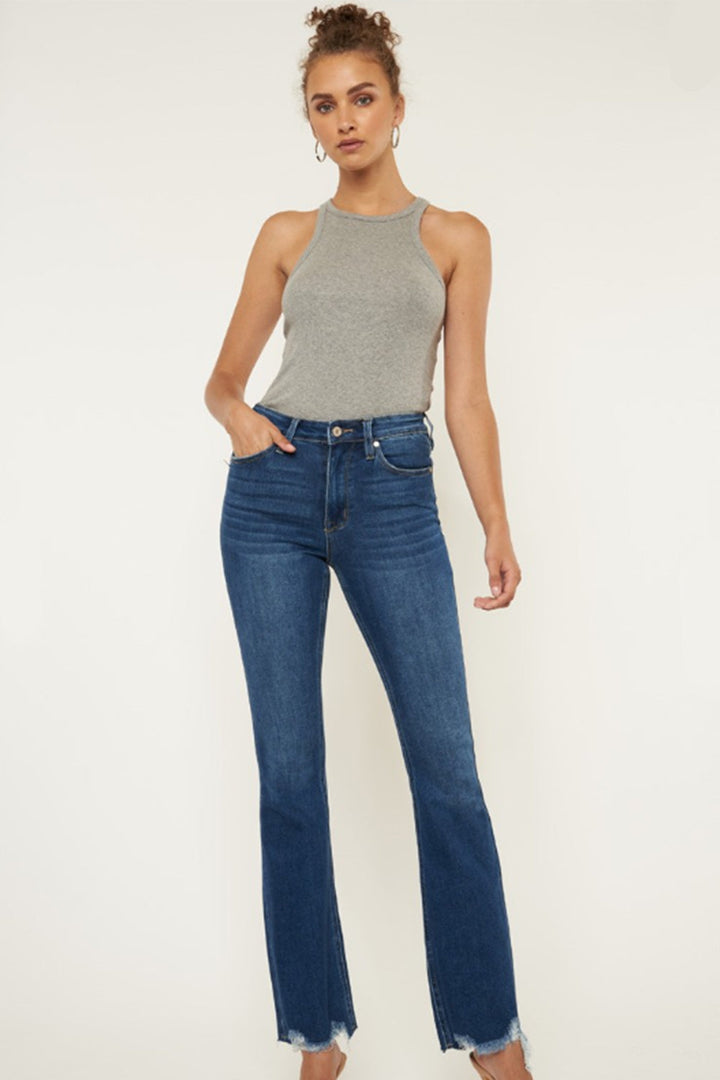 Kancan Cat's Whiskers Raw Hem Flare Jeans-1