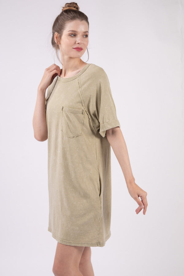 VERY J Washed Round Neck Mini Tee Dress-0