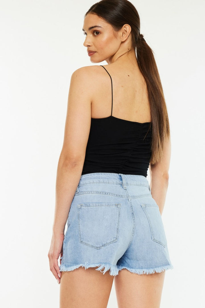 Kancan Raw Hem Distressed High Waist Denim Shorts-1