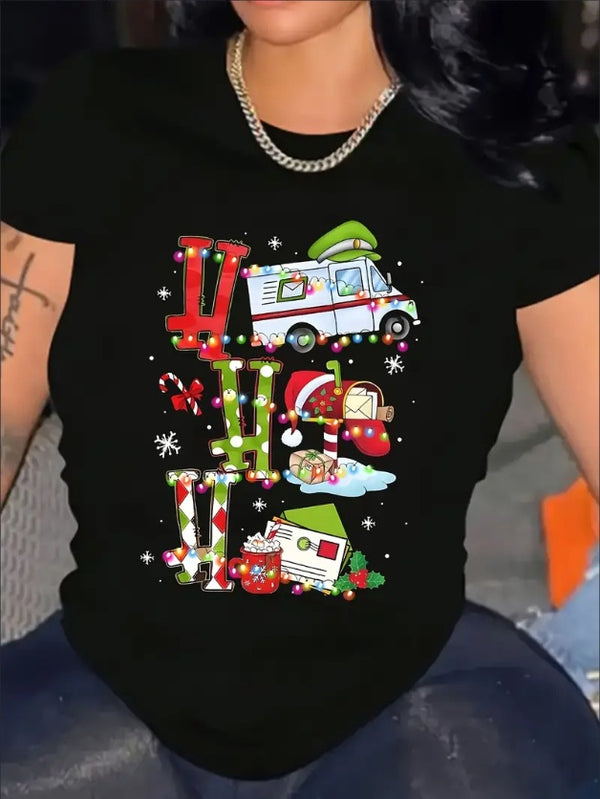 Women'S Christmas Graphic T-Shirt - Casual Short Sleeve, Crew Neck, Soft And Comfortable Versatile Short Sleeve