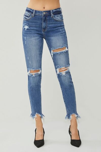 RISEN Distressed Frayed Hem Slim Jeans-0