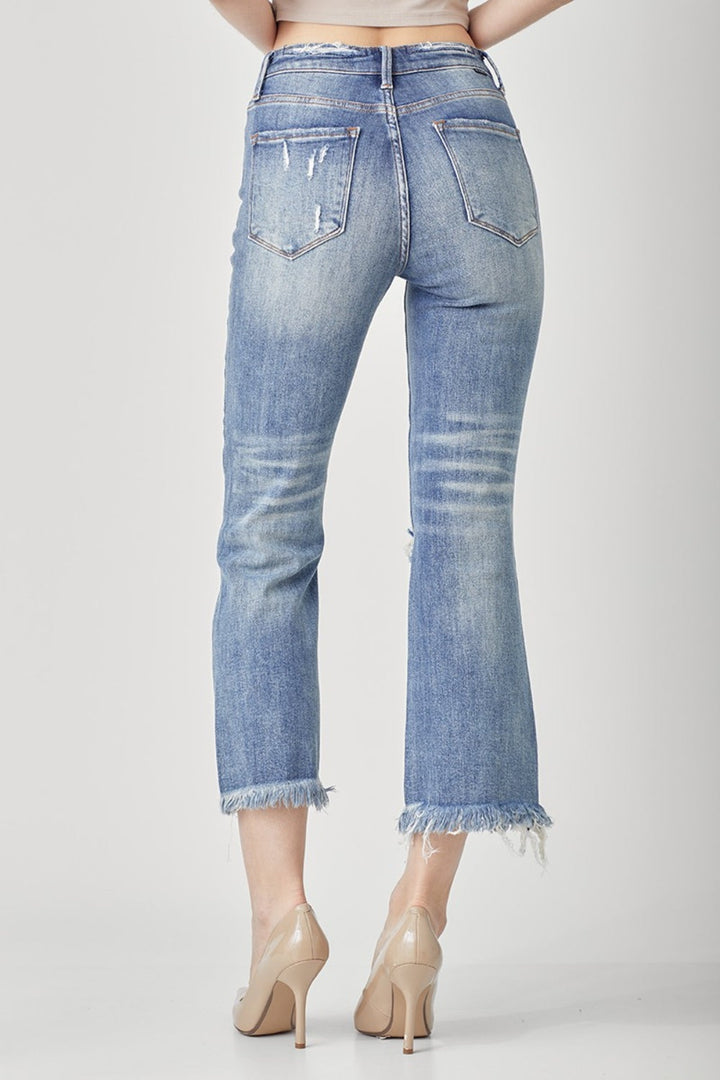 RISEN High Waist Distressed Cropped Bootcut Jeans-1