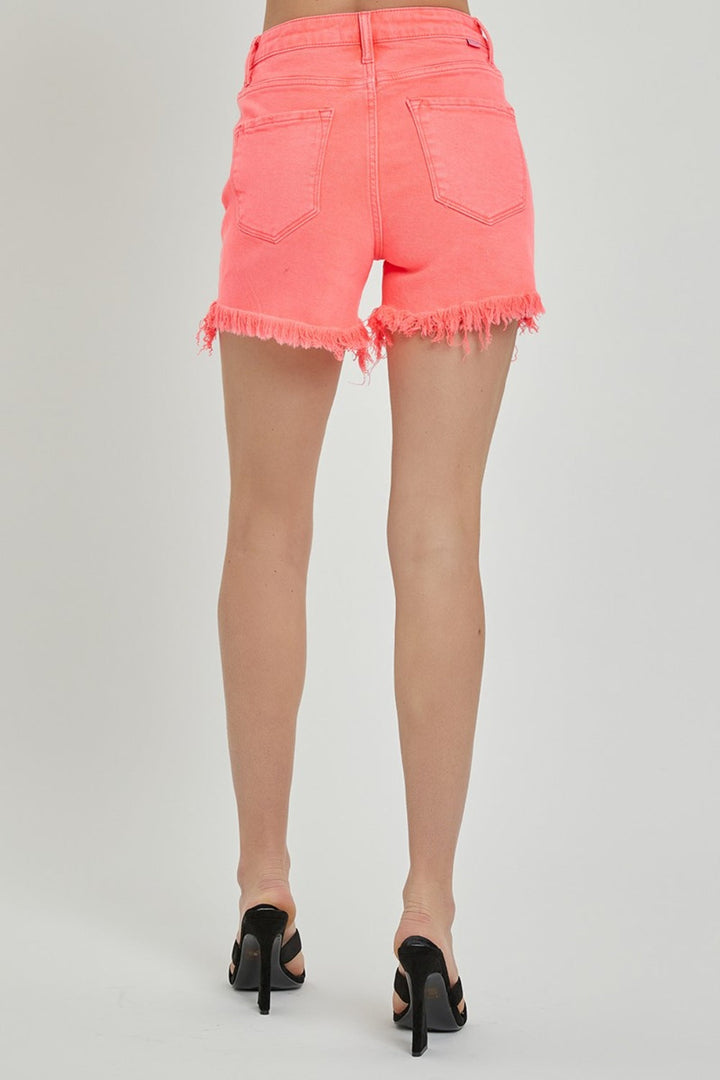 RISEN Raw Hem Asymmetrical Waist Denim Shorts-1