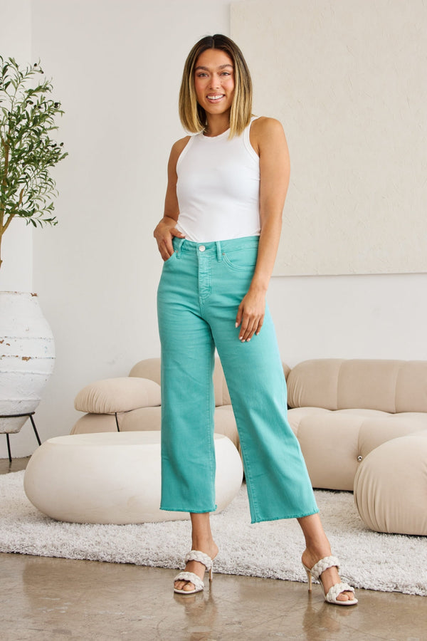 RFM Crop Chloe Full Size Tummy Control High Waist Raw Hem Jeans-0