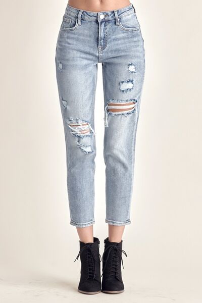 RISEN Distressed Slim Cropped Jeans-2