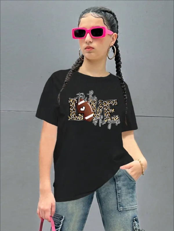 Leopard Print Rugby Pattern Casual Sports Round Neck T-Shirt For Young