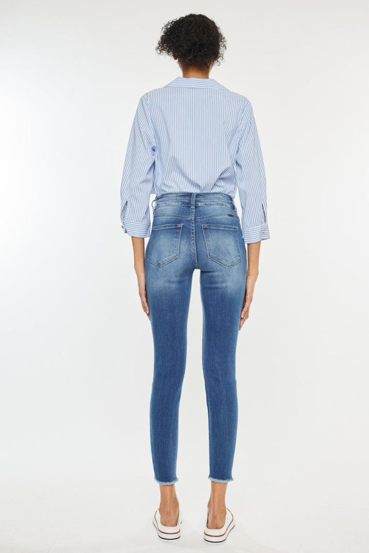Kancan Distressed Raw Hem High Waist Jeans-2
