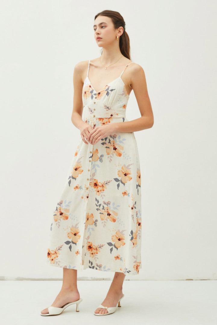 Be Cool Floral Button Down Cami Midi Dress-2