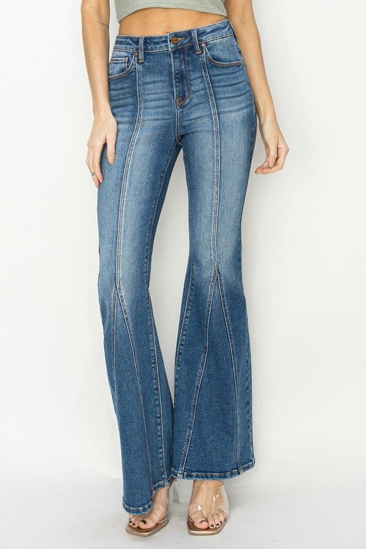 RISEN Full Size High Rise Front Seam Detailed Flare Jeans-0