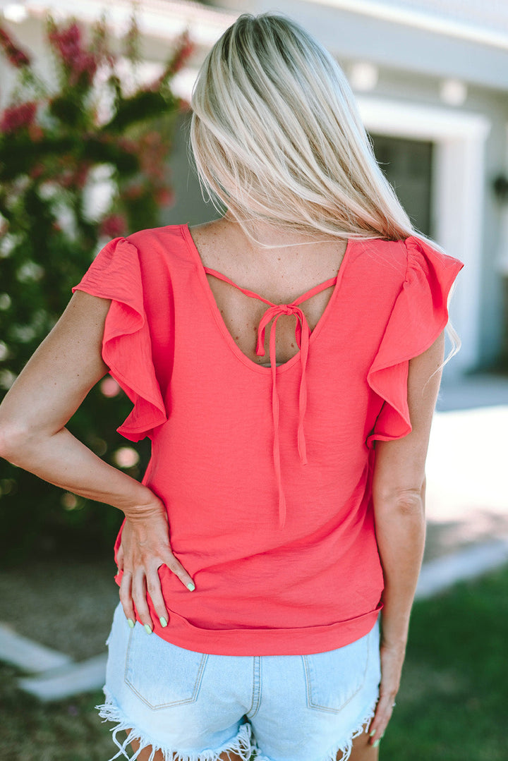 Janelle V Neck Ruffle Sleeve Loose Top-1